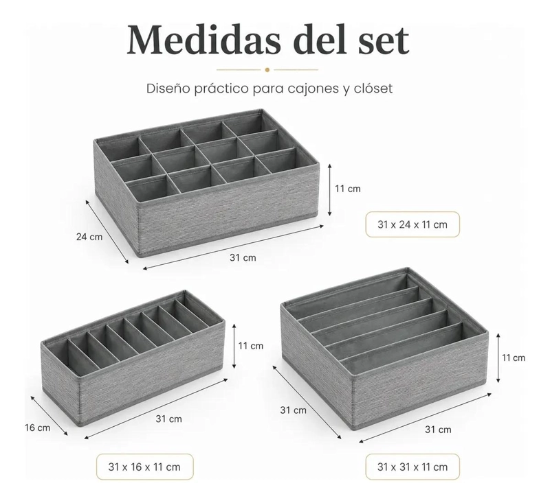 SET DE 3 ORGANIZADORES PARA ROPA INTERIOR Y ACCESORIOS - 2