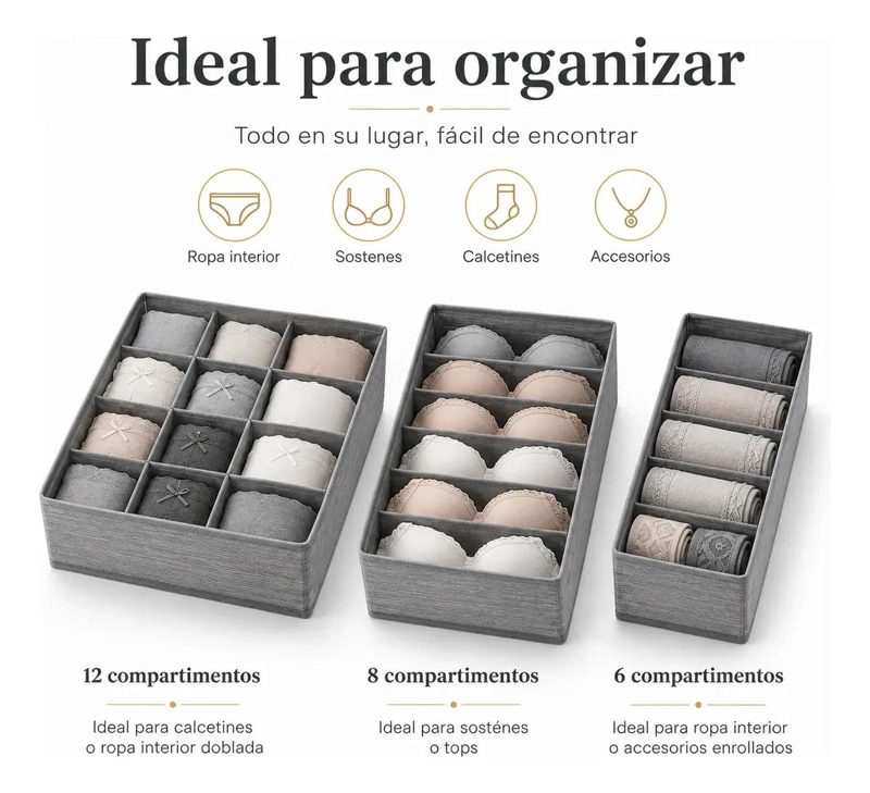 SET DE 3 ORGANIZADORES PARA ROPA INTERIOR Y ACCESORIOS - 3