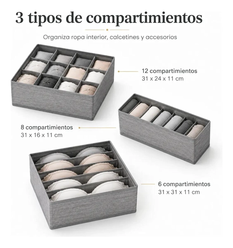SET DE 3 ORGANIZADORES PARA ROPA INTERIOR Y ACCESORIOS - 4