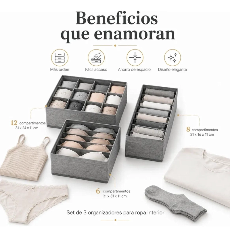 SET DE 3 ORGANIZADORES PARA ROPA INTERIOR Y ACCESORIOS - 7