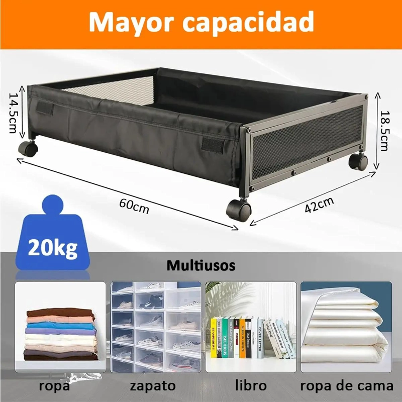 CONTENEDOR DE ALMACENAMIENTO BAJO CAMA CON RUEDAS 60X42CM - 2