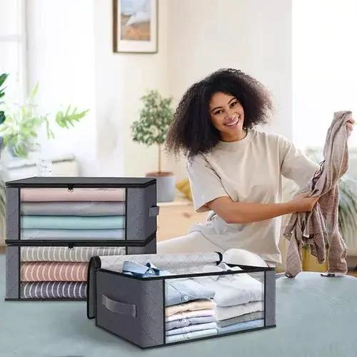 PACK DE 3 ORGANIZADORES DE ALMACENAMIENTO DE ROPA GRIS - 5