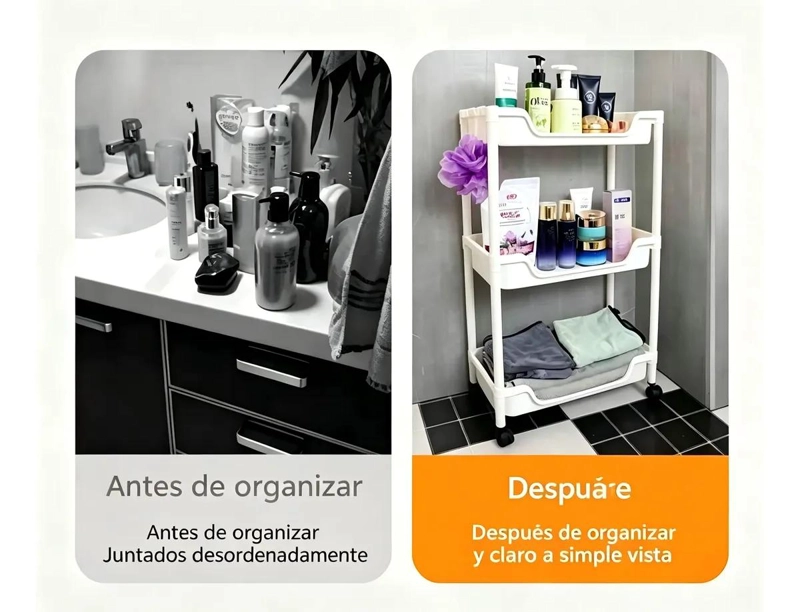 CARRO MOVIL DE 3 ESTANTES PARA ALMACENAJE EN COCINA Y BAÑO - 4