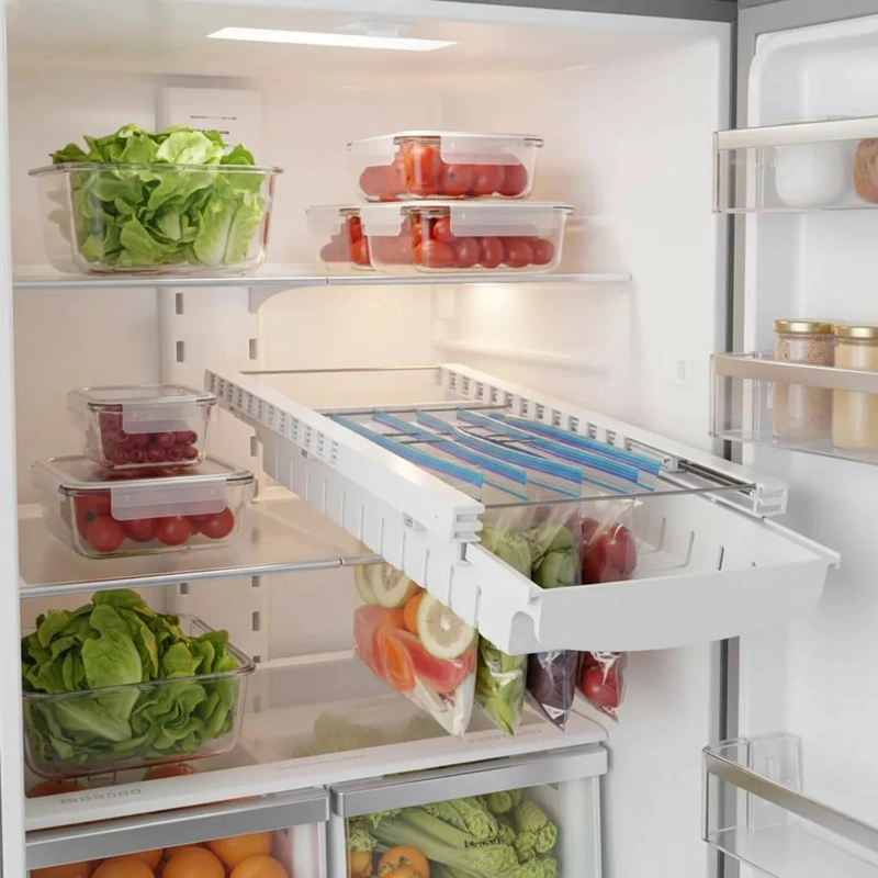 ORGANIZADOR DE BOLSAS PARA REFRIGERADOR CON COMPARTIMIENTOS Y RIELES - 1