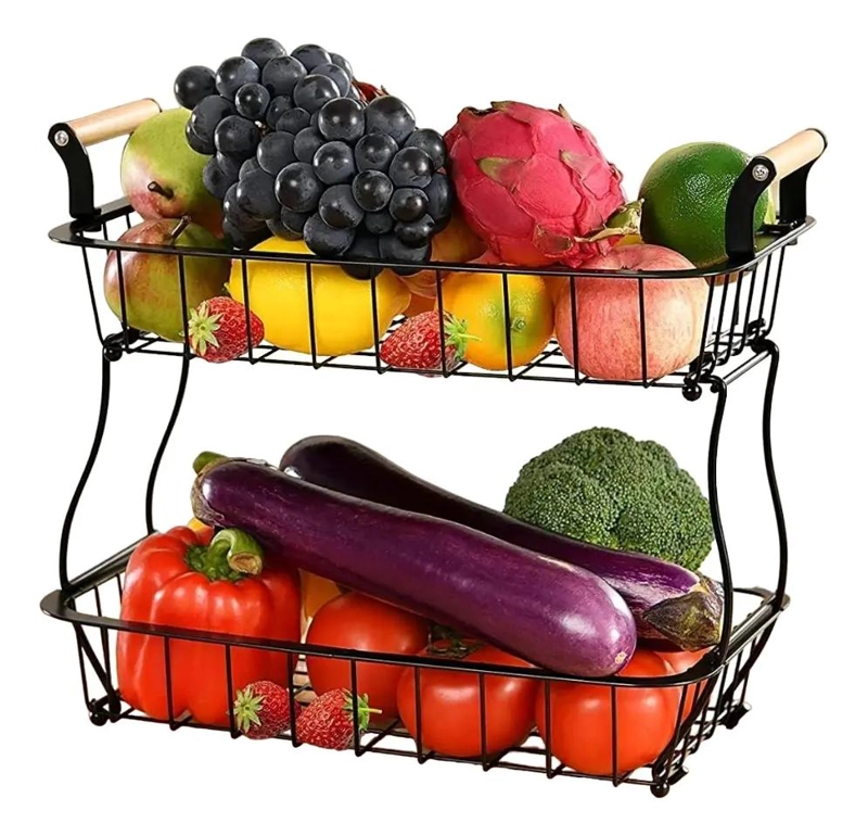 CESTA DE ALMACENAMIENTO DE FRUTAS Y VERDURAS DE 2 NIVELES - 1