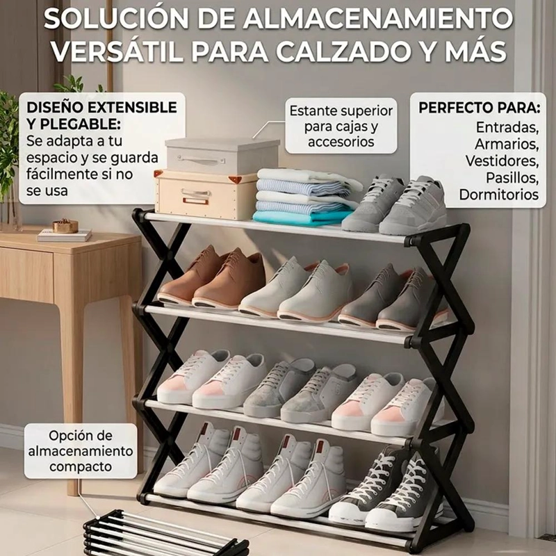 ORGANIZADOR DE ZAPATOS PLEGABLE DE ACERO CON DISEÑO MODERNO - 3