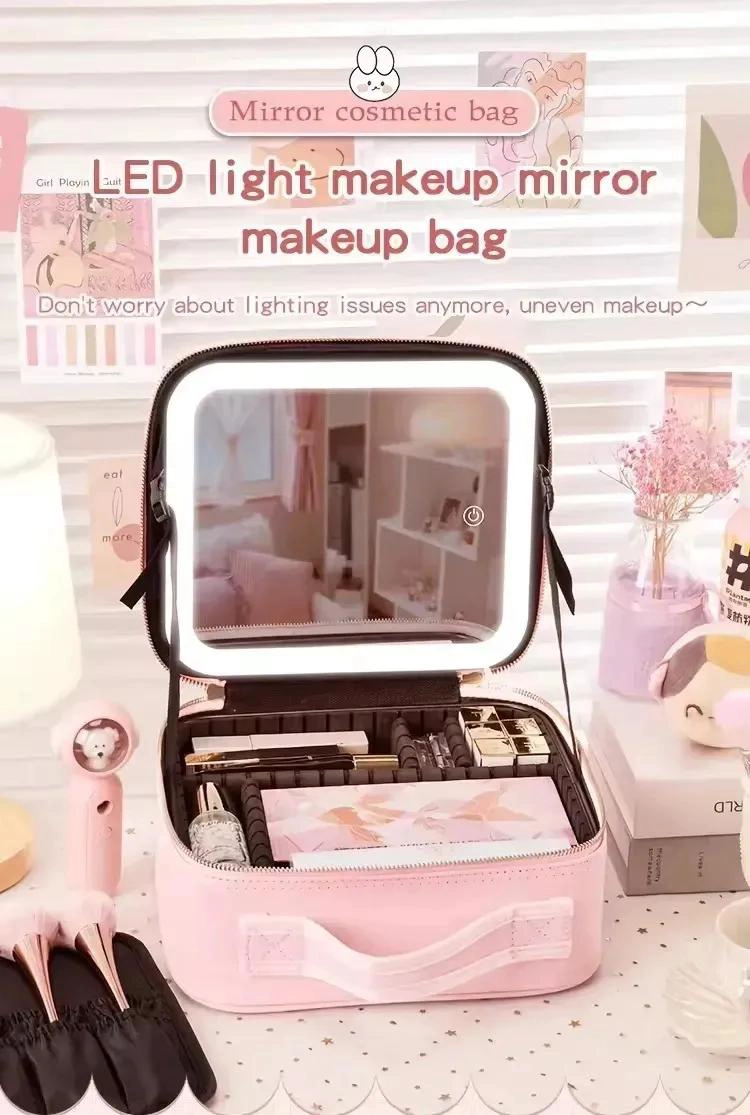 ESTUCHE ORGANIZADOR DE MAQUILLAJE CON ESPEJO LED Y COMPARTIMENTOS - 3