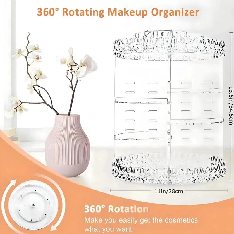 ORGANIZADOR GIRATORIO DE MAQUILLAJE ACRILICO CON 9 COMPARTIMENTOS - 3