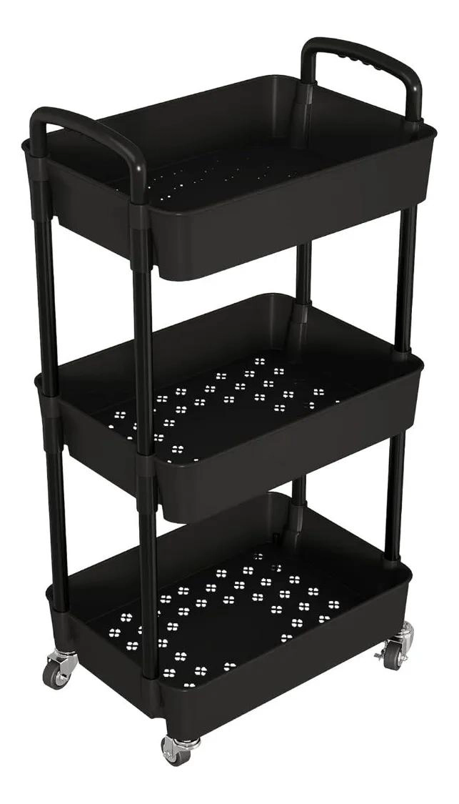 CARRITO ORGANIZADOR PLASTICO NEGRO DE 3 NIVELES CON RUEDAS - 1