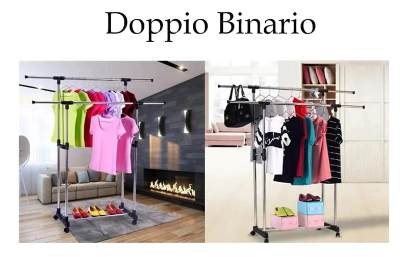 PERCHERO EXHIBIDOR DOBLE CON RUEDAS PARA ROPA - 6
