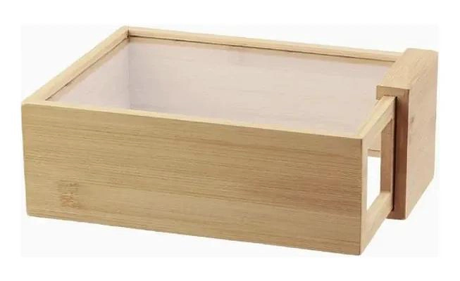 CAJA DE ALMACENAMIENTO DE BAMBU CON TAPA TRANSPARENTE 23,5X17,5CM - 1