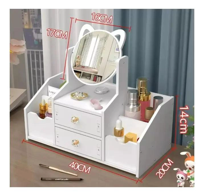 ORGANIZADOR DE COSME TICOS DE MADERA CON DISEÑO DE GATO - 2