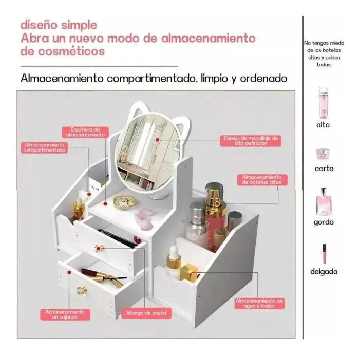 ORGANIZADOR DE COSME TICOS DE MADERA CON DISEÑO DE GATO - 3