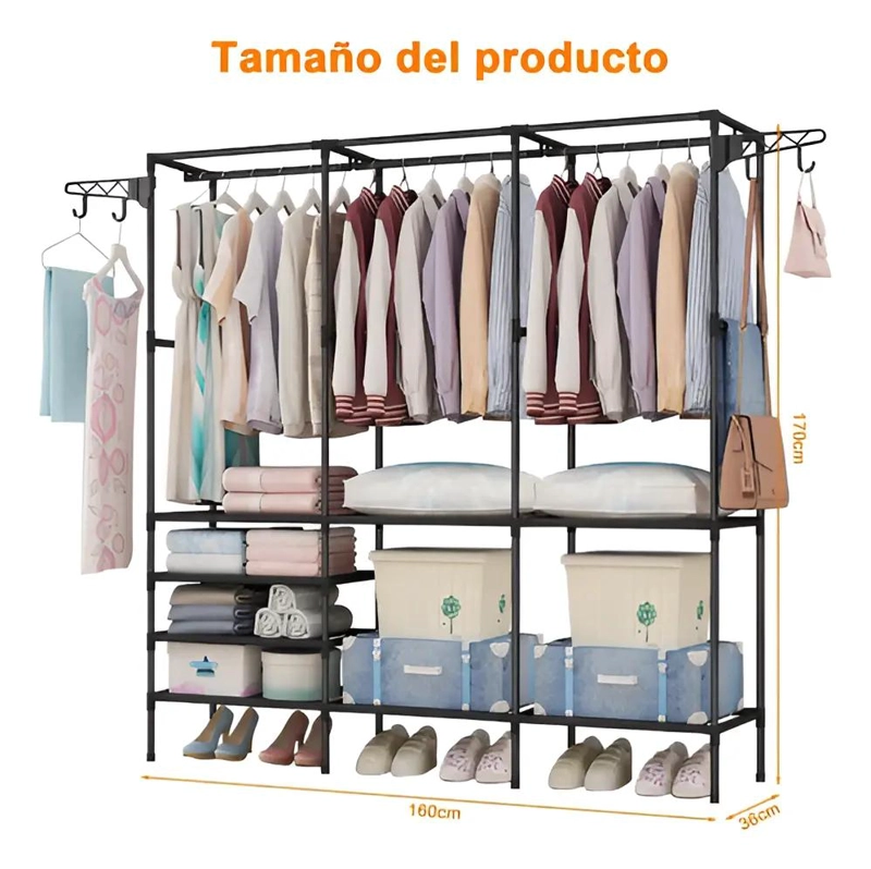 CLOSET ORGANIZADOR MULTIFUNCIONAL CON ZAPATERO Y PERCHERO NEGRO - 2