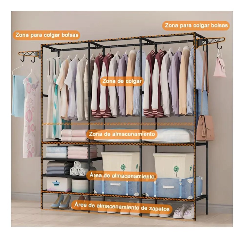 CLOSET ORGANIZADOR MULTIFUNCIONAL CON ZAPATERO Y PERCHERO NEGRO - 3