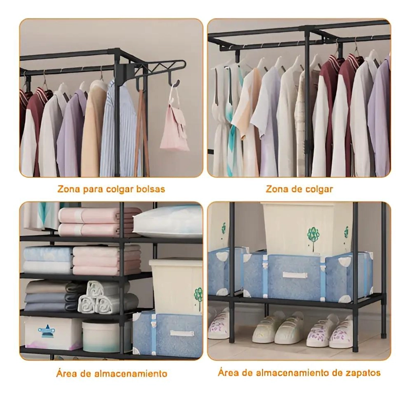CLOSET ORGANIZADOR MULTIFUNCIONAL CON ZAPATERO Y PERCHERO NEGRO - 4
