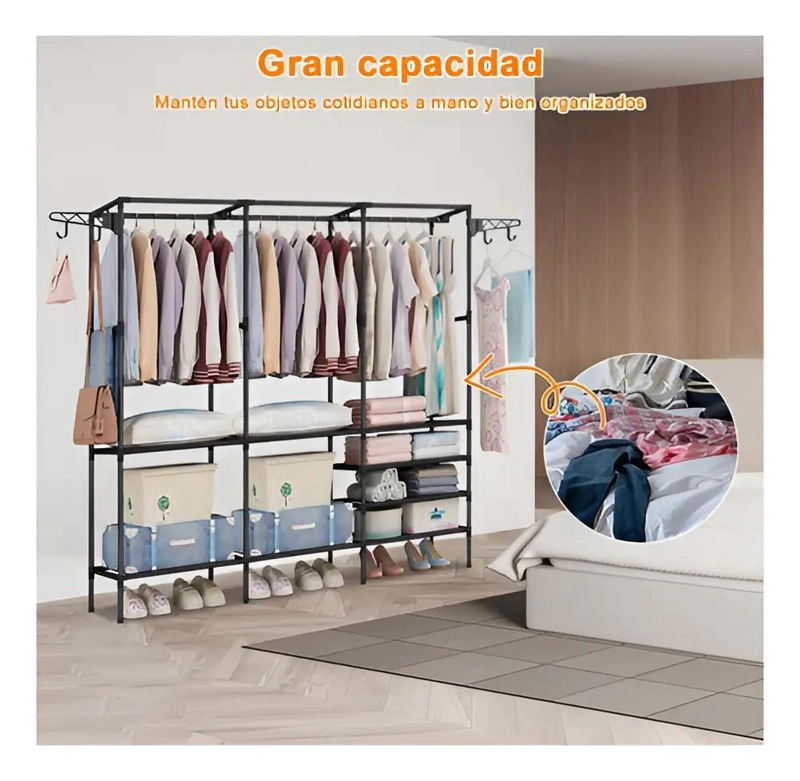 CLOSET ORGANIZADOR MULTIFUNCIONAL CON ZAPATERO Y PERCHERO NEGRO - 5
