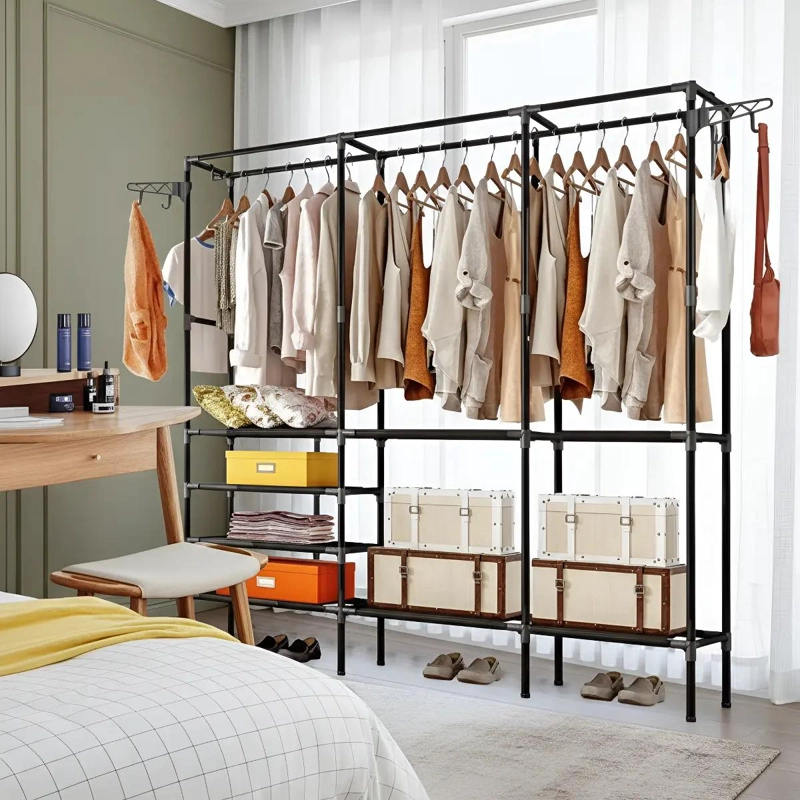 CLOSET ORGANIZADOR MULTIFUNCIONAL CON ZAPATERO Y PERCHERO NEGRO - 7