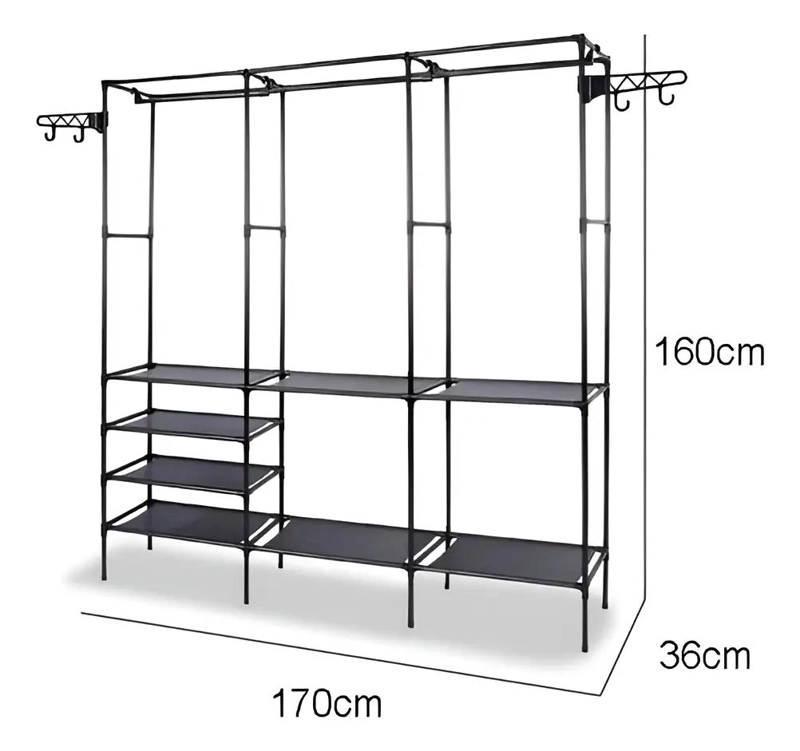 CLOSET ORGANIZADOR MULTIFUNCIONAL CON ZAPATERO Y PERCHERO NEGRO - 8
