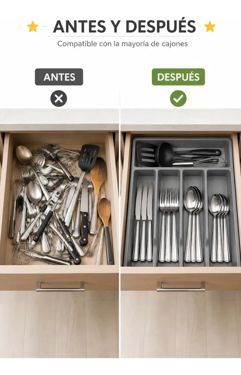 ORGANIZADOR DE CUBIERTOS Y UTENSILIOS DE COCINA CON 5 COMPARTIMENTOS - 4