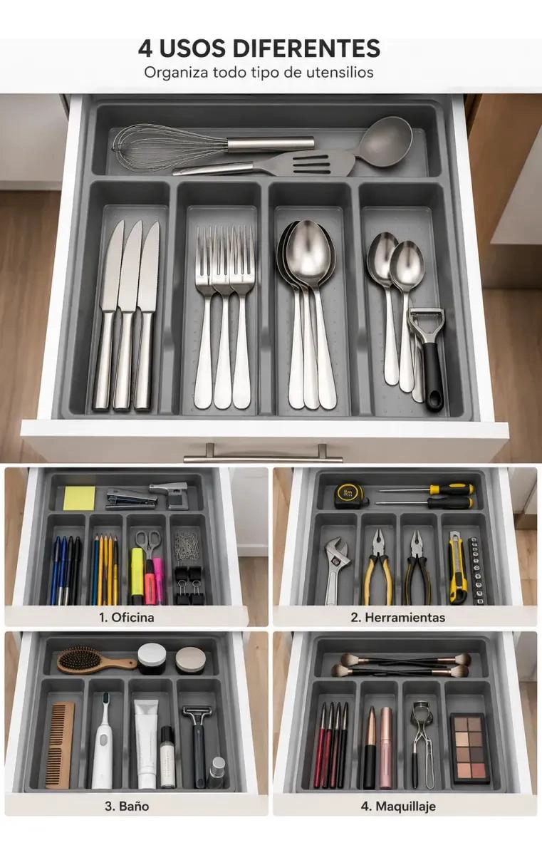ORGANIZADOR DE CUBIERTOS Y UTENSILIOS DE COCINA CON 5 COMPARTIMENTOS - 7