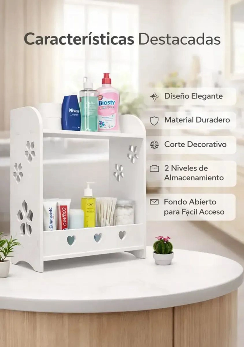 ESTANTE ORGANIZADOR MULTIFUNCIONAL PARA BAÑO CON DOS NIVELES - 4