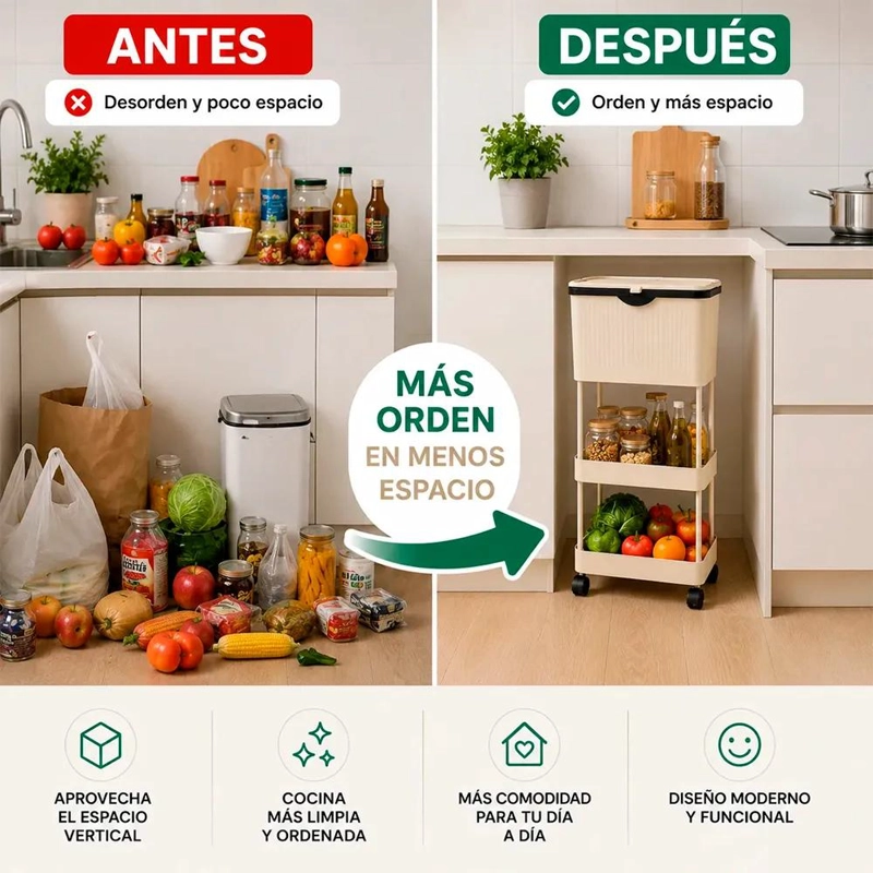 CARRO ORGANIZADOR MULTIUSO DE 3 NIVELES CON RUEDAS Y TAPA - 4