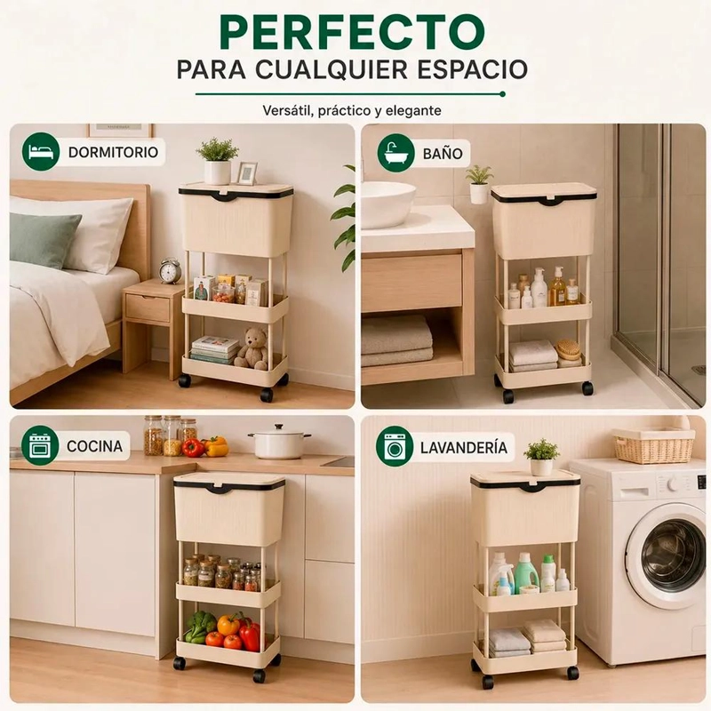 CARRO ORGANIZADOR MULTIUSO DE 3 NIVELES CON RUEDAS Y TAPA - 7