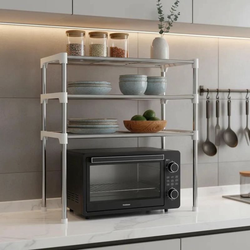 ESTANTE ORGANIZADOR MULTIUSO DE COCINA PARA MICROONDAS DE 3 NIVELES - 1