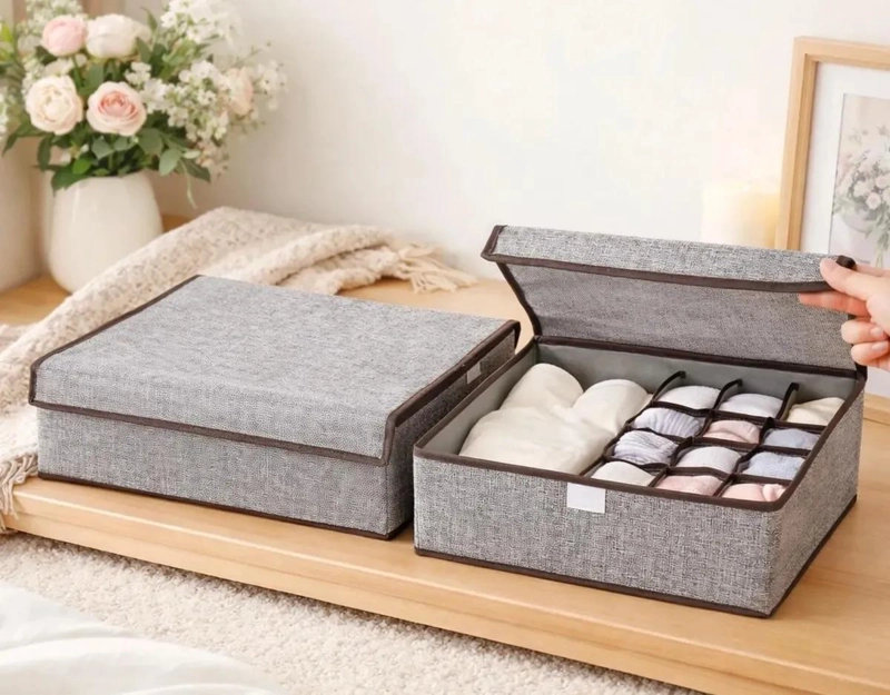 CAJA ORGANIZADORA MULTIUSO PARA ROPA Y ACCESORIOS EN GRIS - 1