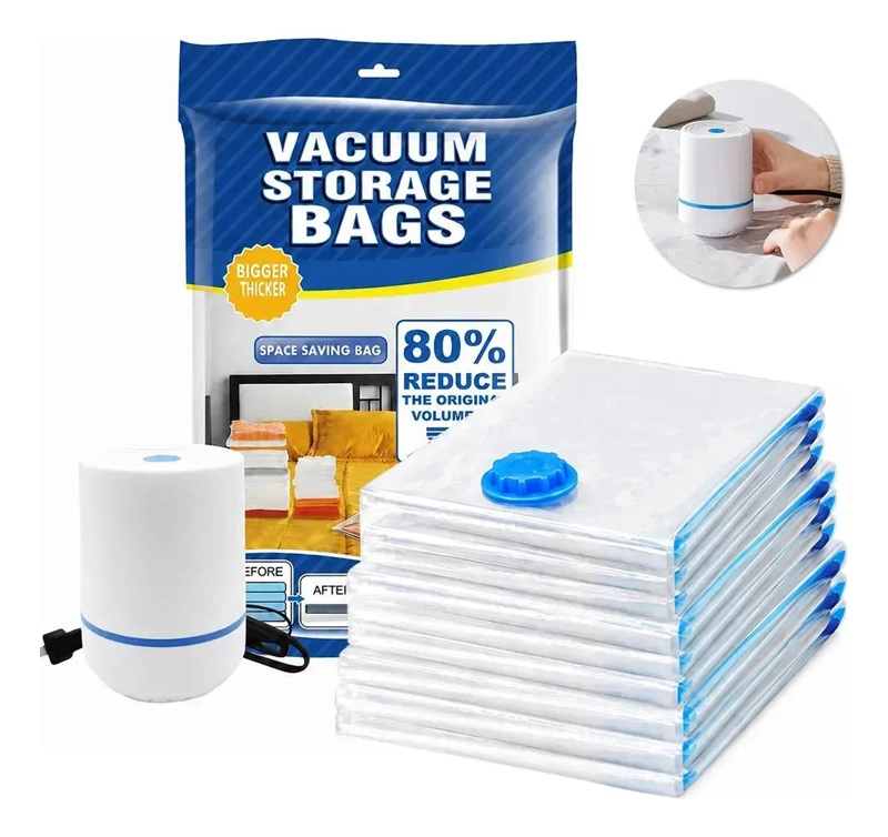 8 BOLSAS ORGANIZADORAS AL VACIO CON BOMBA ELE CTRICA PARA ROPA - 1