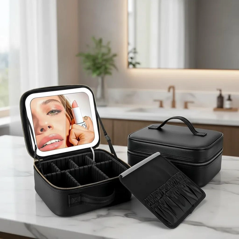 COSMETIQUERO CON ESPEJO Y LUZ LED PARA MAQUILLAJE PRACTICO - 2