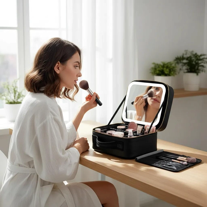 COSMETIQUERO CON ESPEJO Y LUZ LED PARA MAQUILLAJE PRACTICO - 3