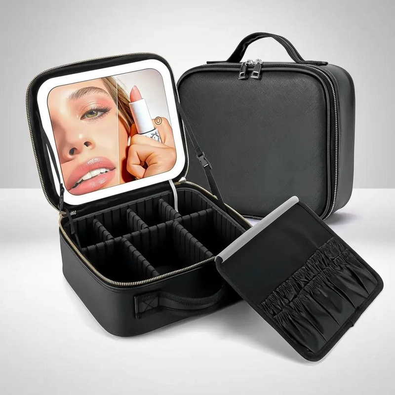 COSMETIQUERO CON ESPEJO Y LUZ LED PARA MAQUILLAJE PRACTICO - 5