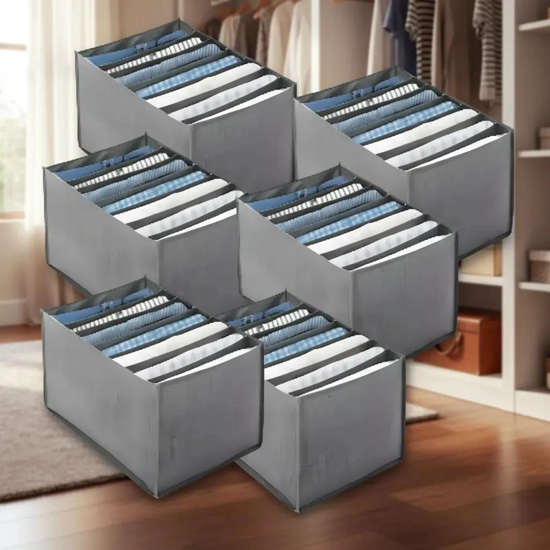 ORGANIZADOR DE ROPA PLEGABLE PARA CAJON 6 PIEZAS GRIS - 1