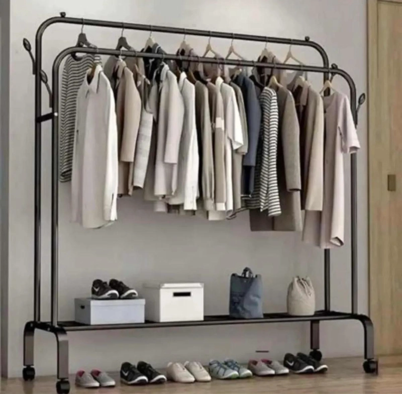 PERCHERO METALICO DOBLE PARA ROPA CON RUEDAS AJUSTABLES - 3