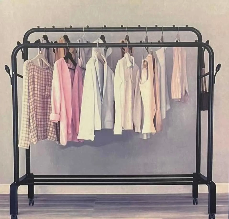 PERCHERO METALICO DOBLE PARA ROPA CON RUEDAS AJUSTABLES - 5