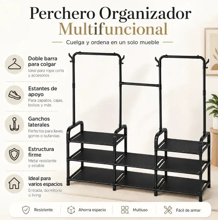 PERCHERO DOBLE MULTIFUNCIONAL PARA ROPA Y CALZADO - 2