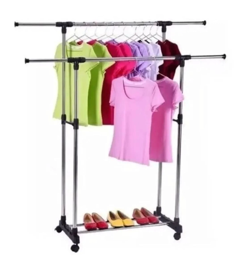 PERCHERO COLGADOR DOBLE METALICO CON RUEDAS PARA ROPA - 1