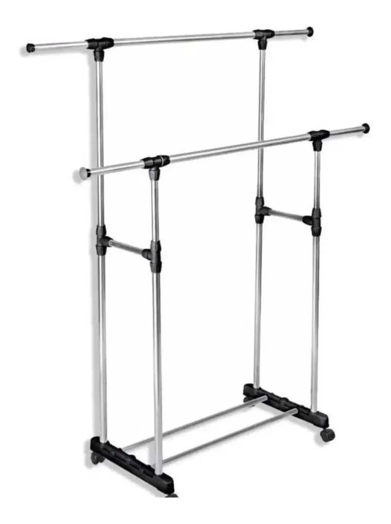PERCHERO COLGADOR DOBLE METALICO CON RUEDAS PARA ROPA - 2