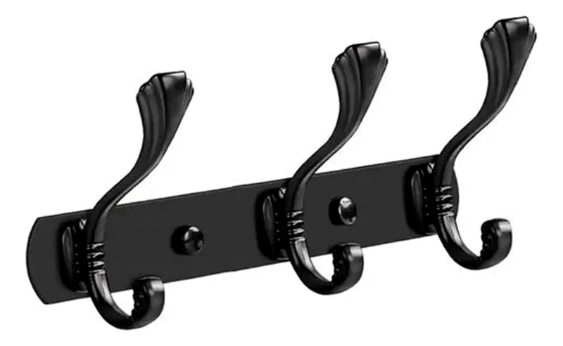 PERCHERO COLGADOR DE PARED CON 3 GANCHOS EN COLOR NEGRO - 1