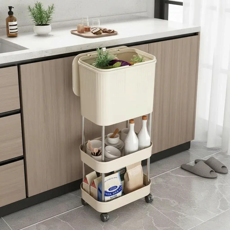 ESTANTE VERTICAL ORGANIZADOR CON TACHO PARA COCINA Y HOGAR - 4