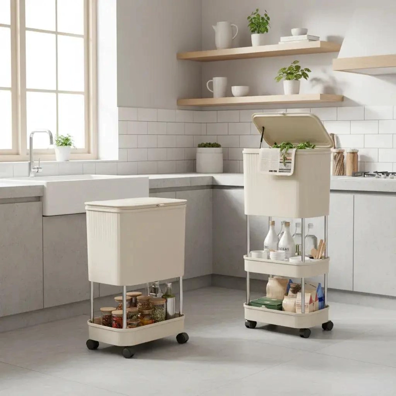 ESTANTE VERTICAL ORGANIZADOR CON TACHO PARA COCINA Y HOGAR - 5