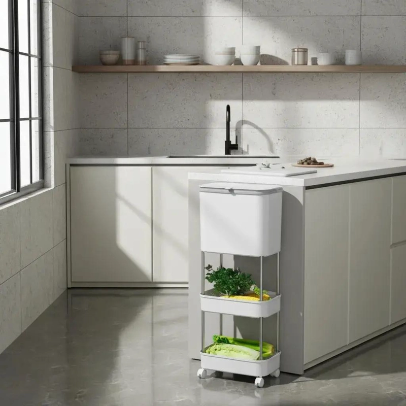ESTANTE VERTICAL ORGANIZADOR CON TACHO PARA COCINA Y HOGAR - 6
