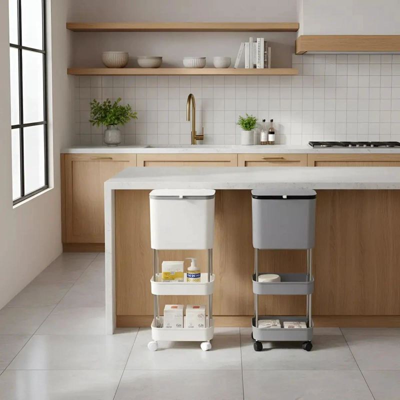 ESTANTE VERTICAL ORGANIZADOR CON TACHO PARA COCINA Y HOGAR - 7