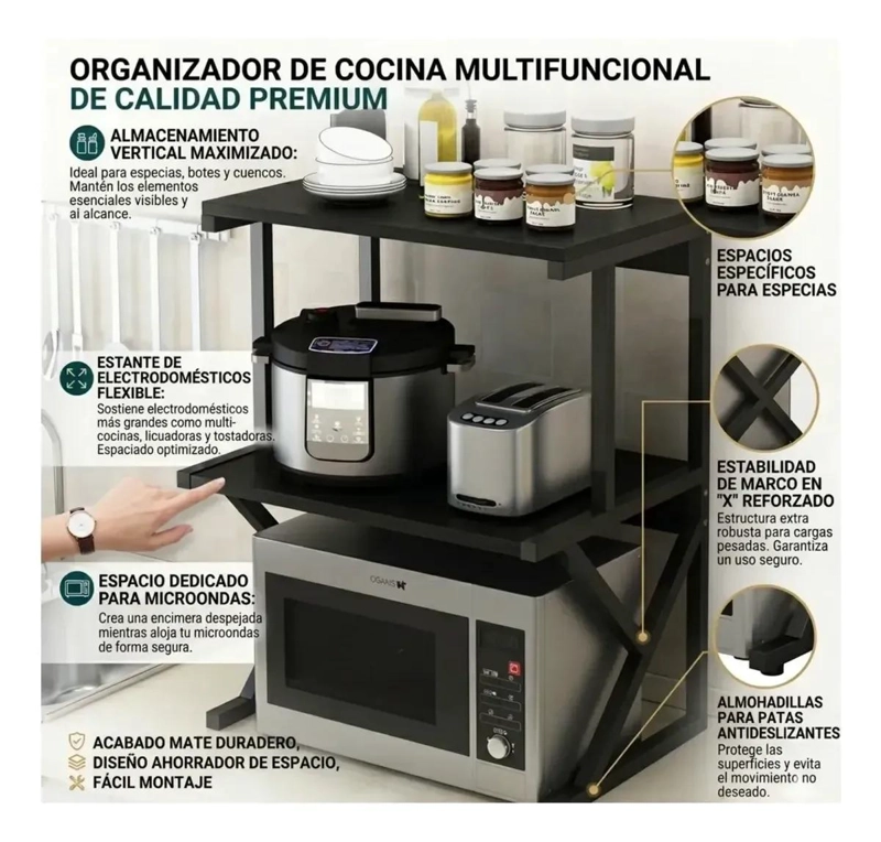 ESTANTE ORGANIZADOR DE COCINA CON 2 NIVELES PARA MICROONDAS - 3