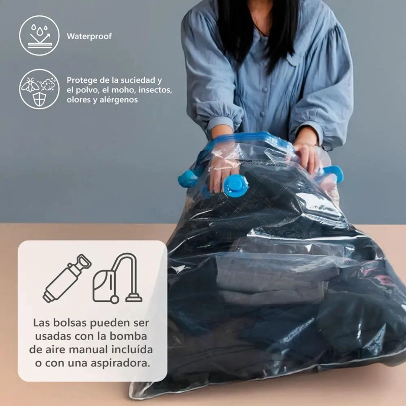 PACK DE 6 BOLSAS ORGANIZADORAS AL VACIO CON BOMBA MANUAL 100X80 CM - 1