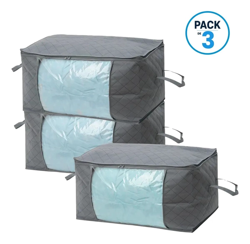 PACK DE 3 BOLSAS ORGANIZADORAS PLEGABLES 90L COLOR GRIS - 1