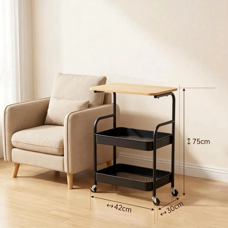 CARRO ORGANIZADOR MULTIUSO 3 NIVELES CON RUEDAS Y TAPA DE MADERA - 2