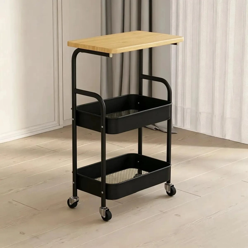 CARRO ORGANIZADOR MULTIUSO 3 NIVELES CON RUEDAS Y TAPA DE MADERA - 4